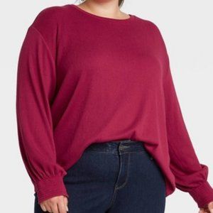 Plus Size Smocked Cuff Sweatshirt